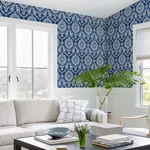 Brewster Home Fashions Helm Damask Navy Floral Medallion Wallpaper - SKU 4071-71018