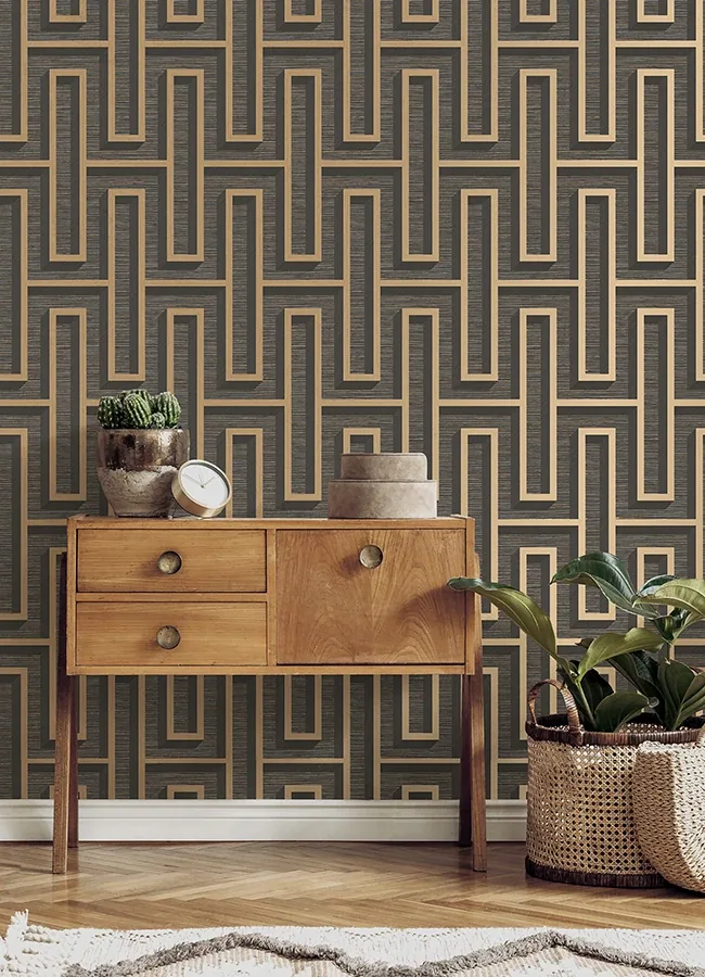 Brewster Home Fashions Henley Black Geometric Grasscloth Wallpaper - SKU 4125-26722