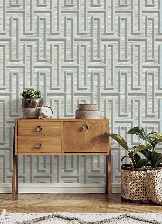 Brewster Home Fashions Henley Light Blue Geometric Grasscloth Wallpaper - SKU 4125-26724