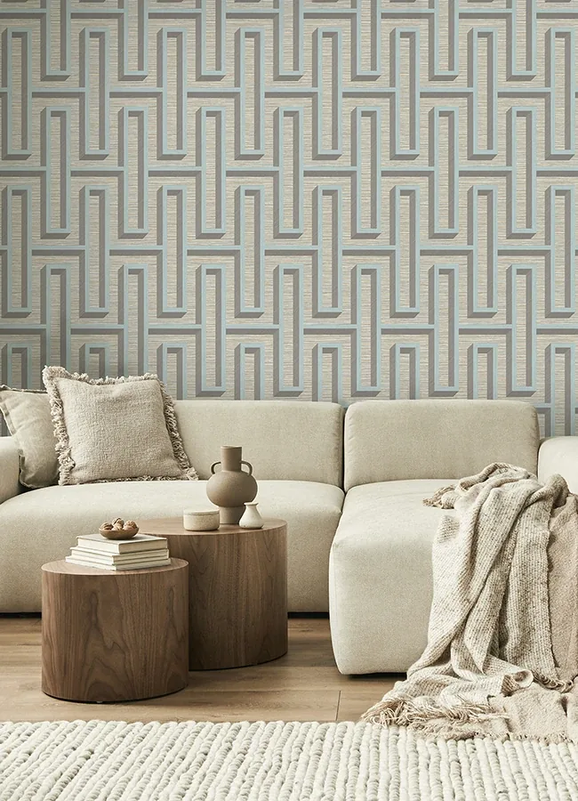 Brewster Home Fashions Henley Light Blue Geometric Grasscloth Wallpaper - SKU 4125-26724