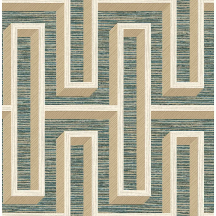 4125-26723 | Henley Teal Geometric Grasscloth Wallpaper