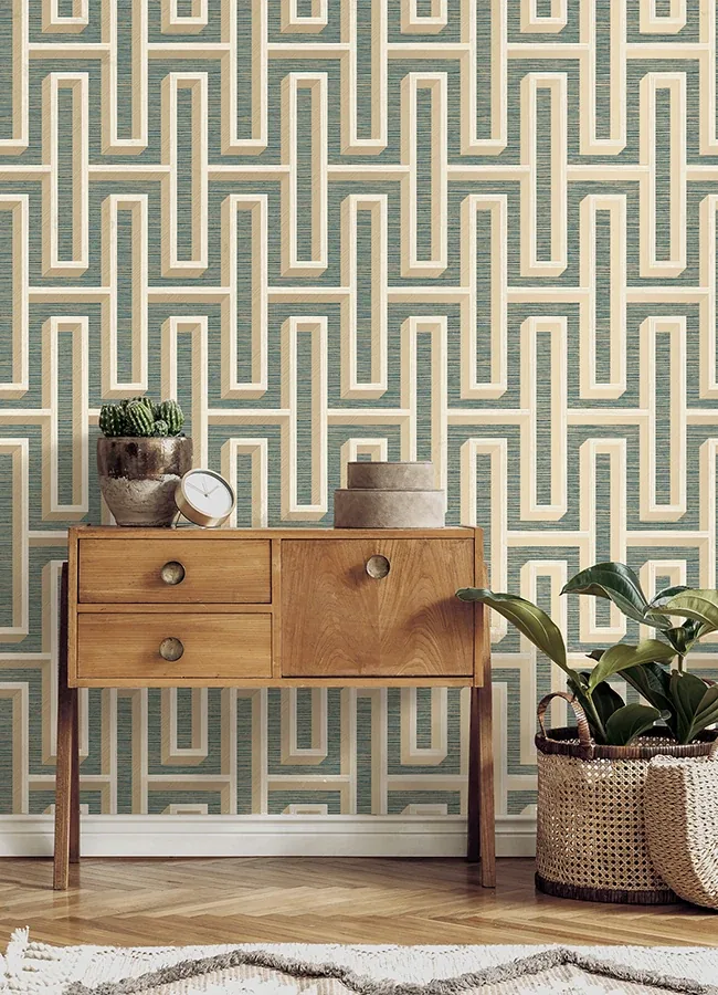 Brewster Home Fashions Henley Teal Geometric Grasscloth Wallpaper | Wallpaper Twins Brewster Home Fashions Henley Teal Geometric Grasscloth Wallpaper - SKU 4125-26723