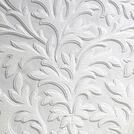 Brewster Home Fashions High Leaf White Paintable Textured Vinyl Wallpaper - SKU 437-RD80026