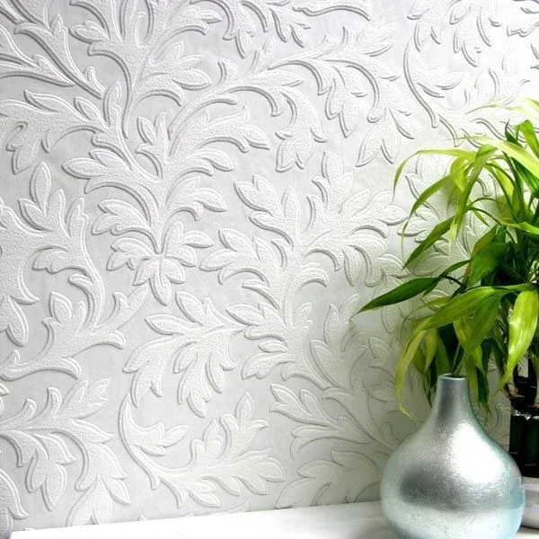 Brewster Home Fashions High Leaf White Paintable Textured Vinyl Wallpaper - SKU 437-RD80026