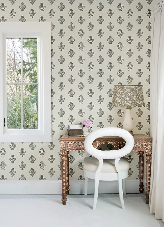 Brewster Home Fashions Hollyhock Aqua Floral Crest Wallpaper - SKU 4148-27415