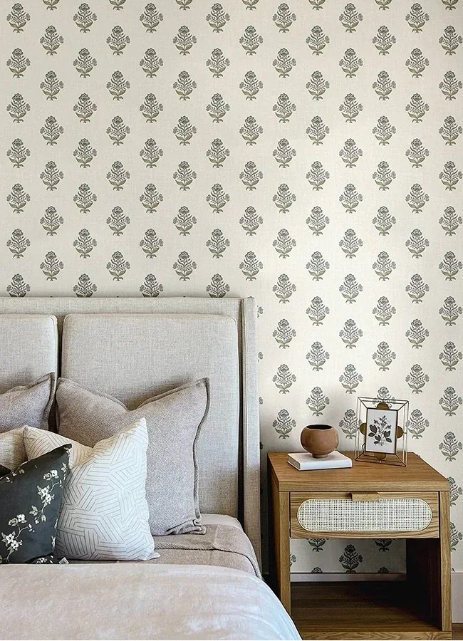 Brewster Home Fashions Hollyhock Aqua Floral Crest Wallpaper - SKU 4148-27415