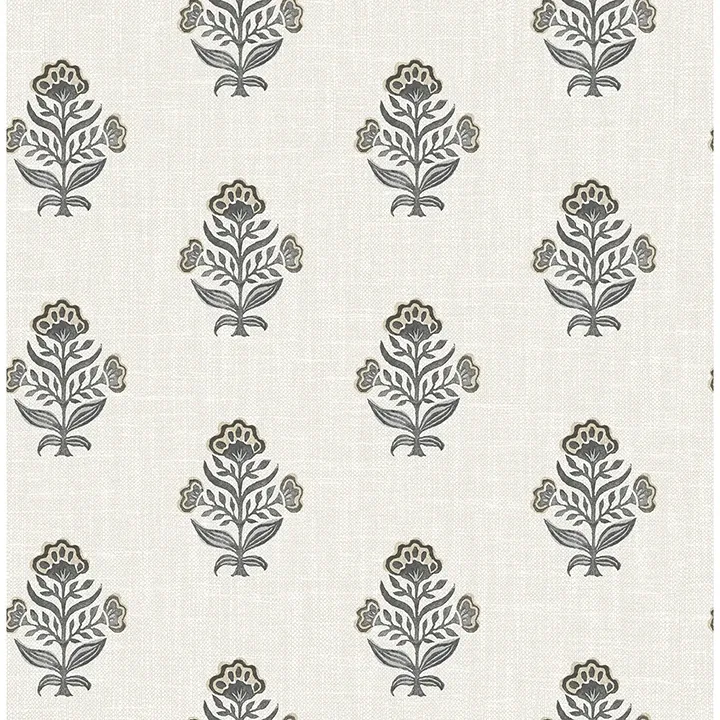 4148-27418 | Hollyhock Black Floral Crest Wallpaper