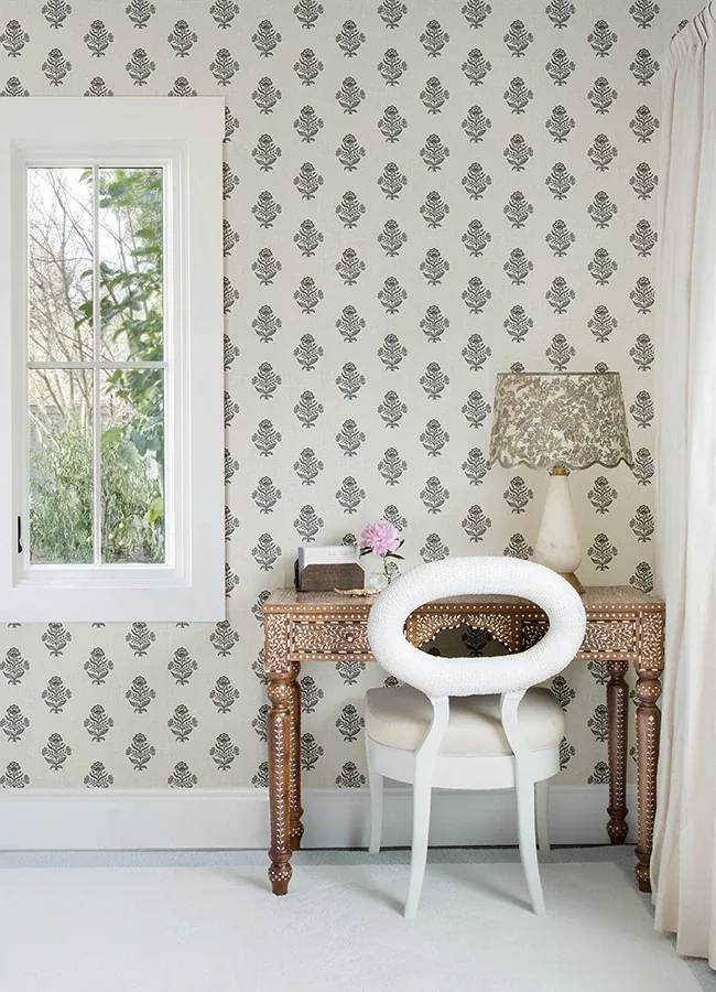 Brewster Home Fashions Hollyhock Black Floral Crest Wallpaper - SKU 4148-27418