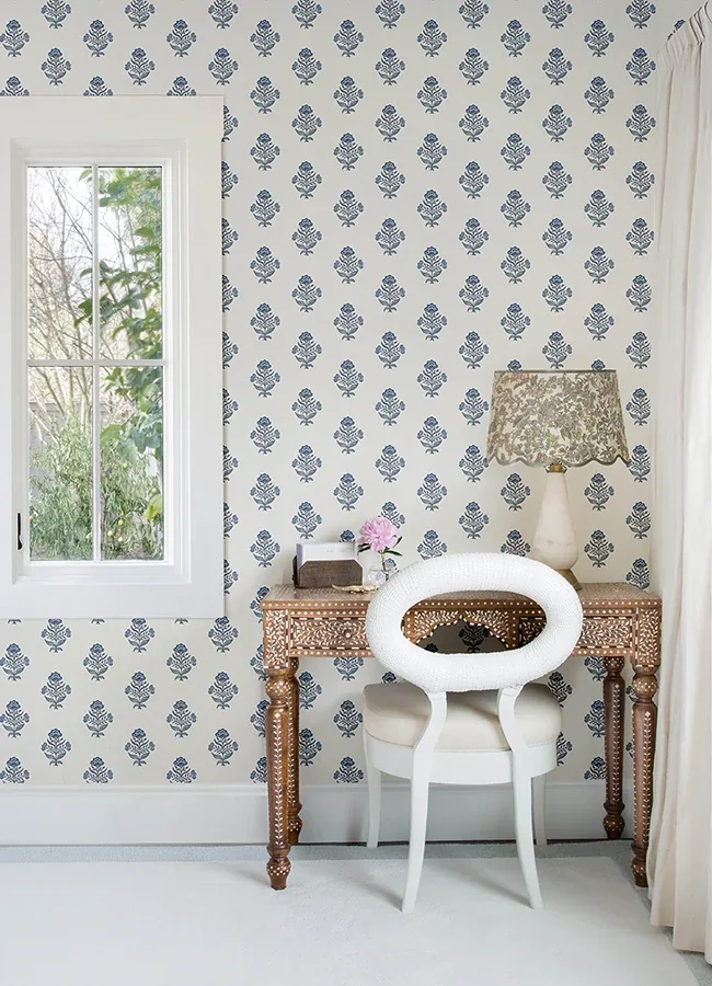 Brewster Home Fashions Hollyhock Blue Floral Crest Wallpaper - SKU 4148-27417