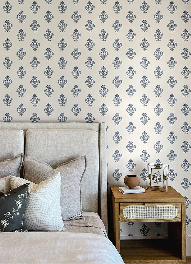 Brewster Home Fashions Hollyhock Blue Floral Crest Wallpaper - SKU 4148-27417