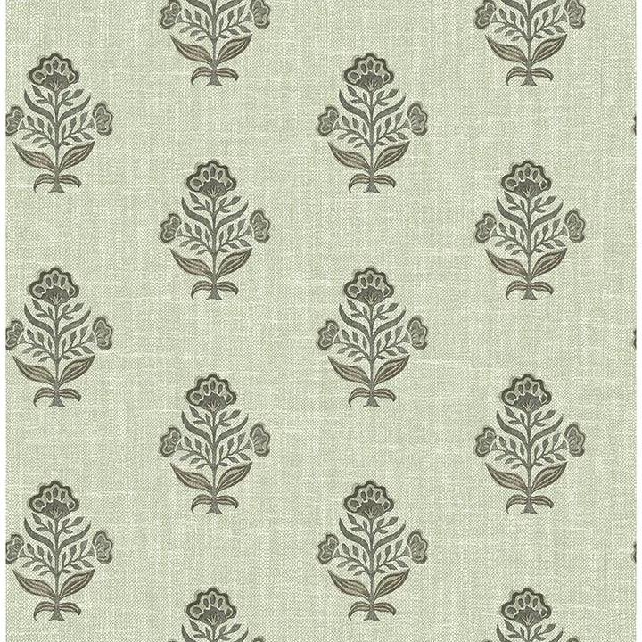 4148-27419 | Hollyhock Green Floral Crest Wallpaper