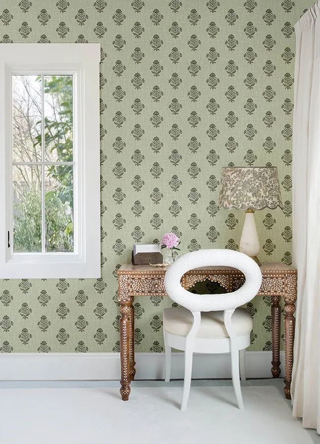 Brewster Home Fashions Hollyhock Green Floral Crest Wallpaper - SKU 4148-27419