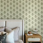 Brewster Home Fashions Hollyhock Green Floral Crest Wallpaper - SKU 4148-27419