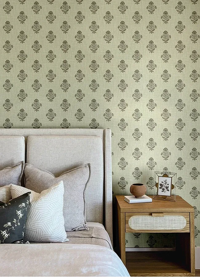 Brewster Home Fashions Hollyhock Green Floral Crest Wallpaper - SKU 4148-27419
