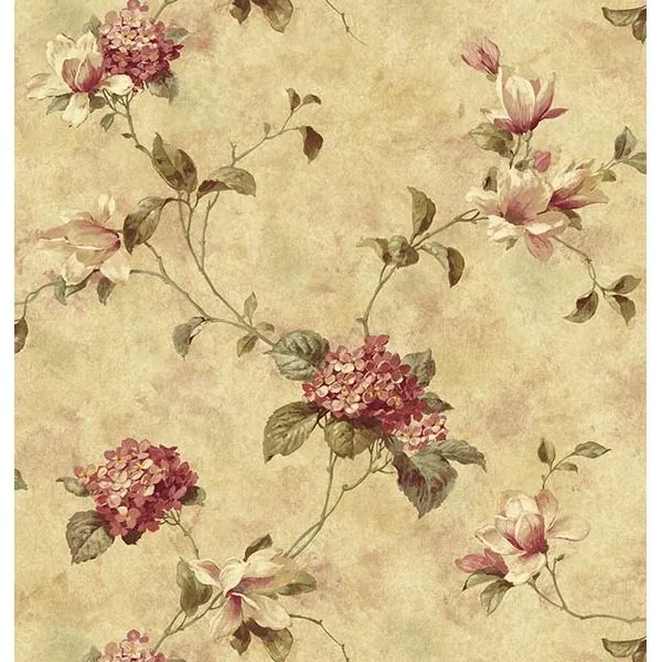 CCB76304 | Hydrangea Maroon Trail Wallpaper