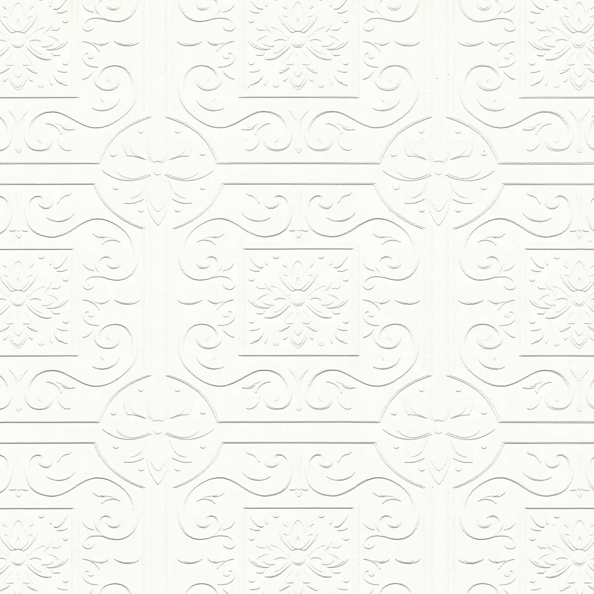 4000-59001 | Ibold White Tin Ceiling Scroll Paintable Wallpaper