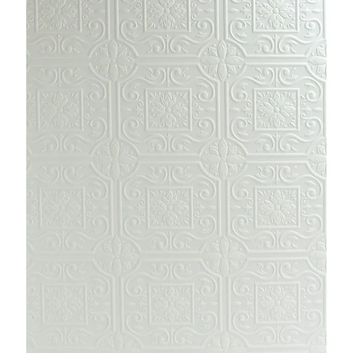 4134-59001 | Ibold White Tin Ceiling Scroll Paintable Wallpaper