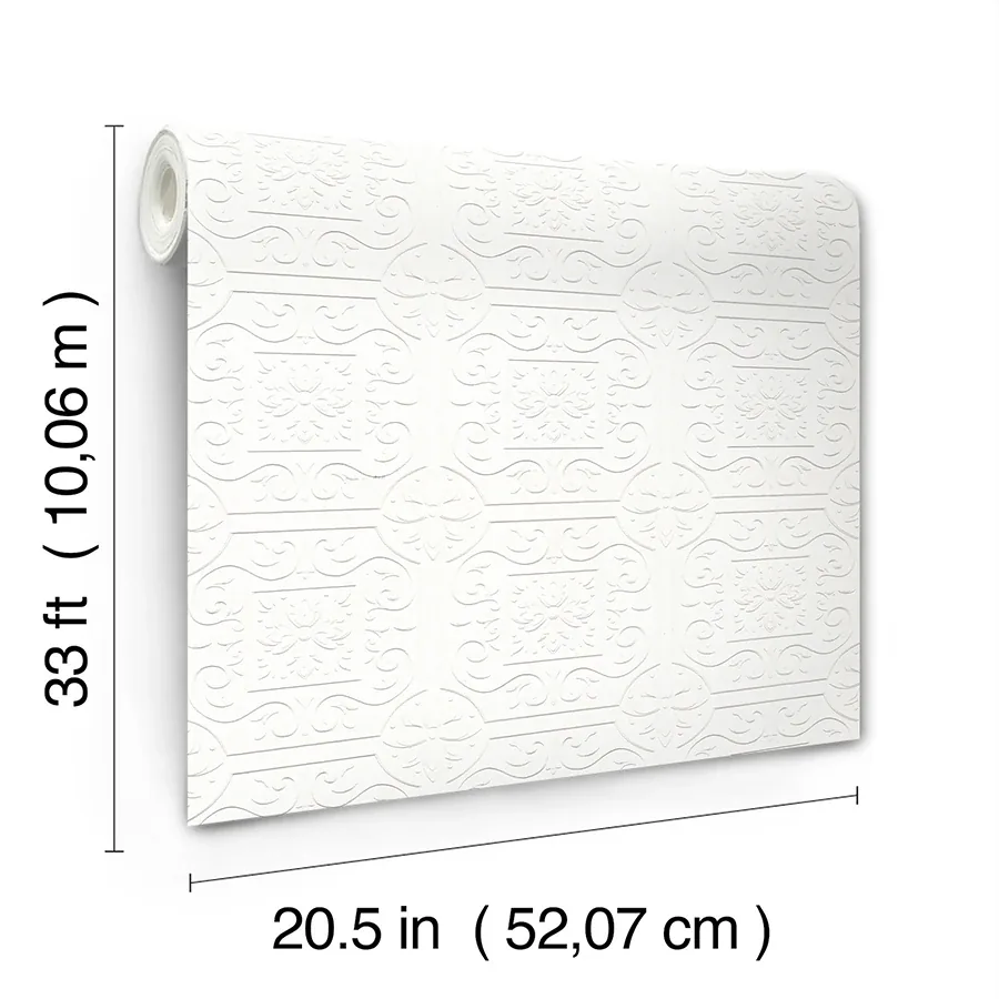 Brewster Home Fashions Ibold White Tin Ceiling Scroll Paintable Wallpaper - SKU 4134-59001