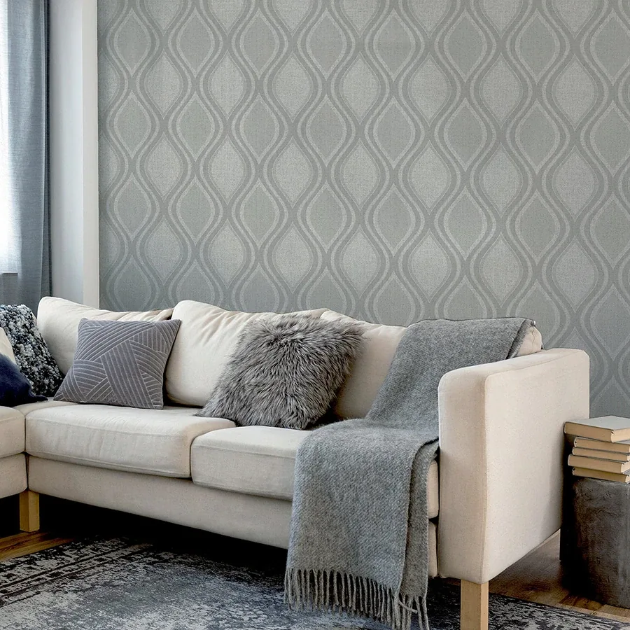 Brewster Home Fashions Ignatius Grey Ogee Wallpaper - SKU AH295101