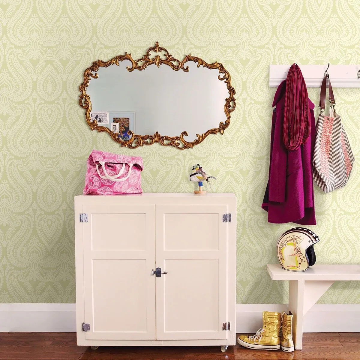 Brewster Home Fashions Imperial Green Modern Damask Wallpaper - SKU 2535-20623