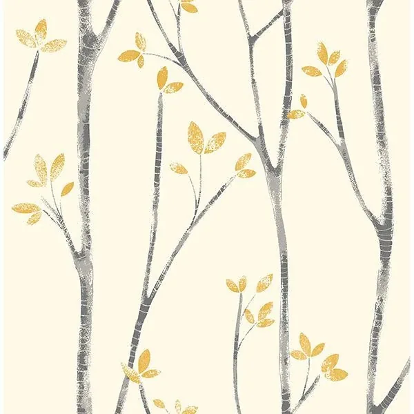 Brewster Home Fashions Ingrid Mustard Scandi Tree Wallpaper - SKU UW24776