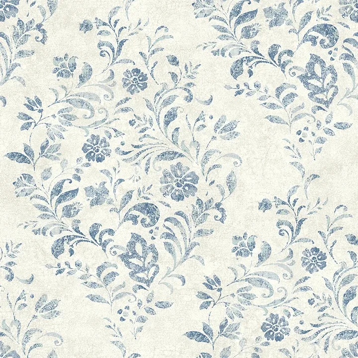 4072-70006 | Isidore Blue Scroll Wallpaper