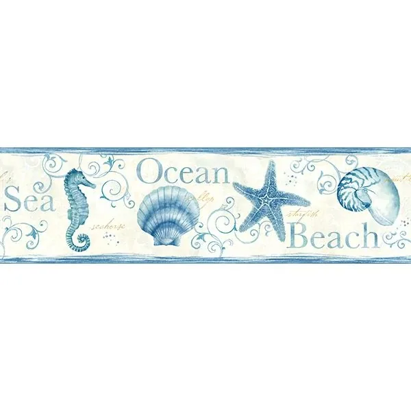Brewster Home Fashions Island Bay Blue Seashells Wallpaper - SKU 3113-53561B