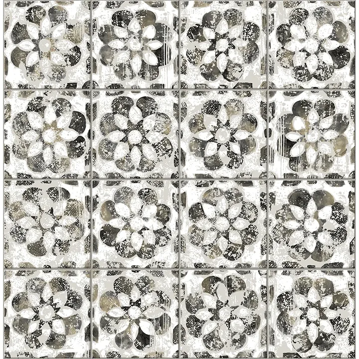 Brewster Home Fashions Izeda Black Floral Tile Wallpaper - SKU 2980-26196