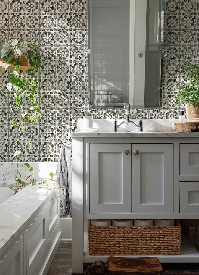 Brewster Home Fashions Izeda Black Floral Tile Wallpaper - SKU 2980-26196