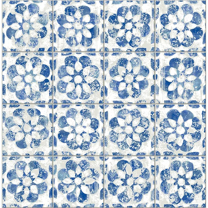 2980-26192 | Izeda Blue Floral Tile Wallpaper