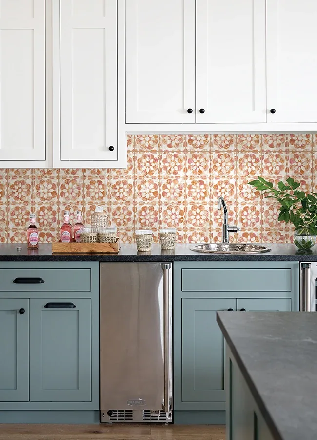 Brewster Home Fashions Izeda Coral Floral Tile Wallpaper - SKU 2980-26194