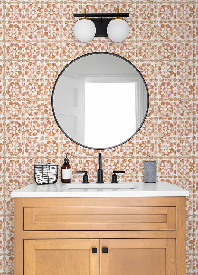 Brewster Home Fashions Izeda Coral Floral Tile Wallpaper - SKU 2980-26194