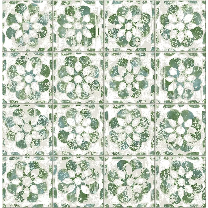 2980-26193 | Izeda Green Floral Tile Wallpaper