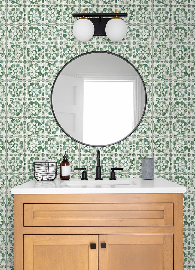 Brewster Home Fashions Izeda Green Floral Tile Wallpaper - SKU 2980-26193