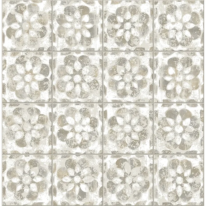 2980-26195 | Izeda Taupe Floral Tile Wallpaper
