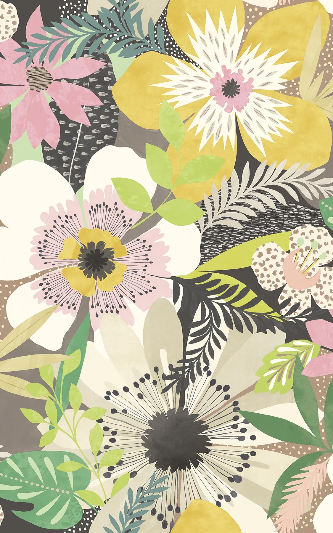 CEP50102W | Janis Mustard Floral Riot Wallpaper