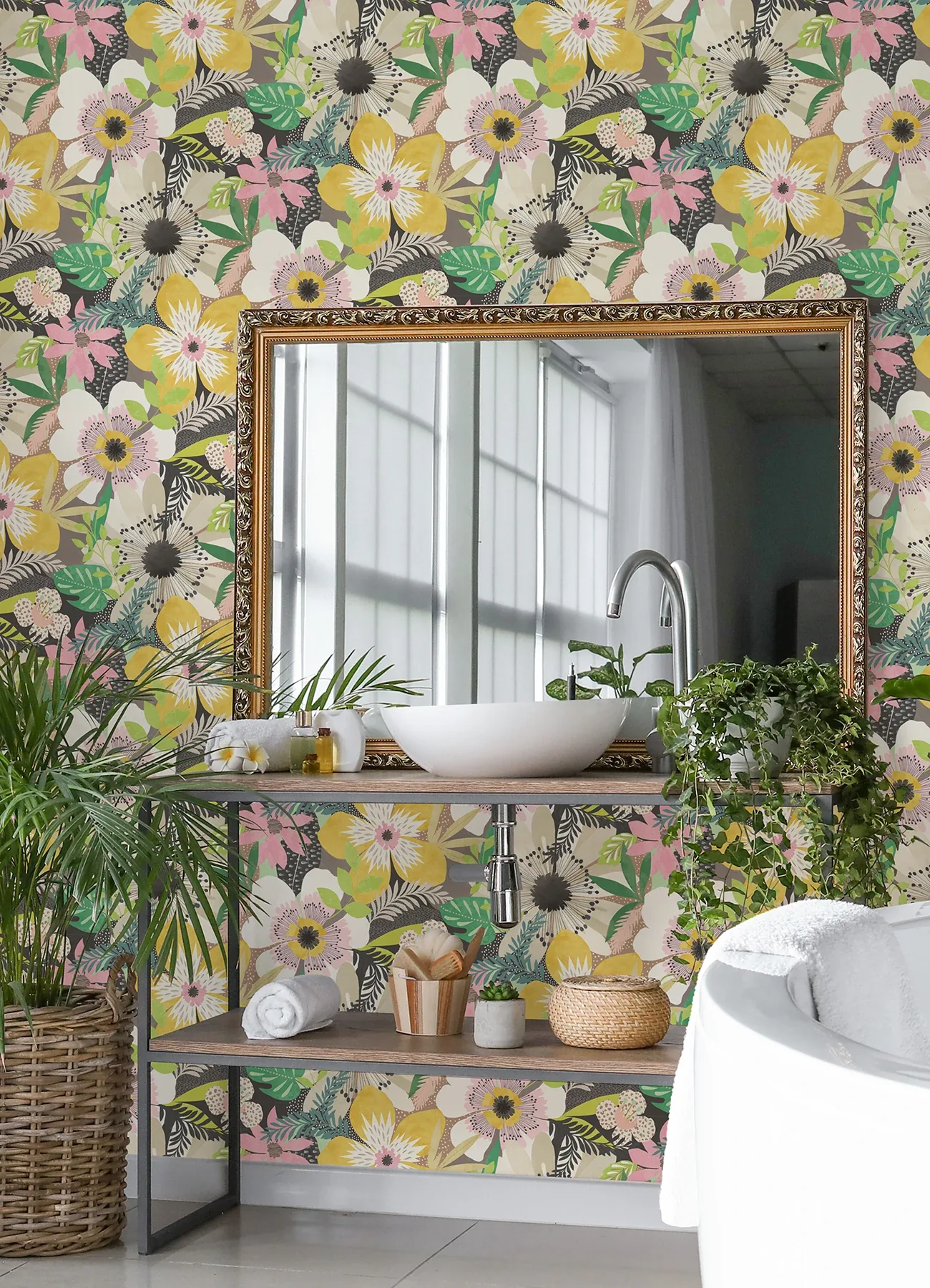 Brewster Home Fashions Janis Mustard Floral Riot Wallpaper - SKU CEP50102W