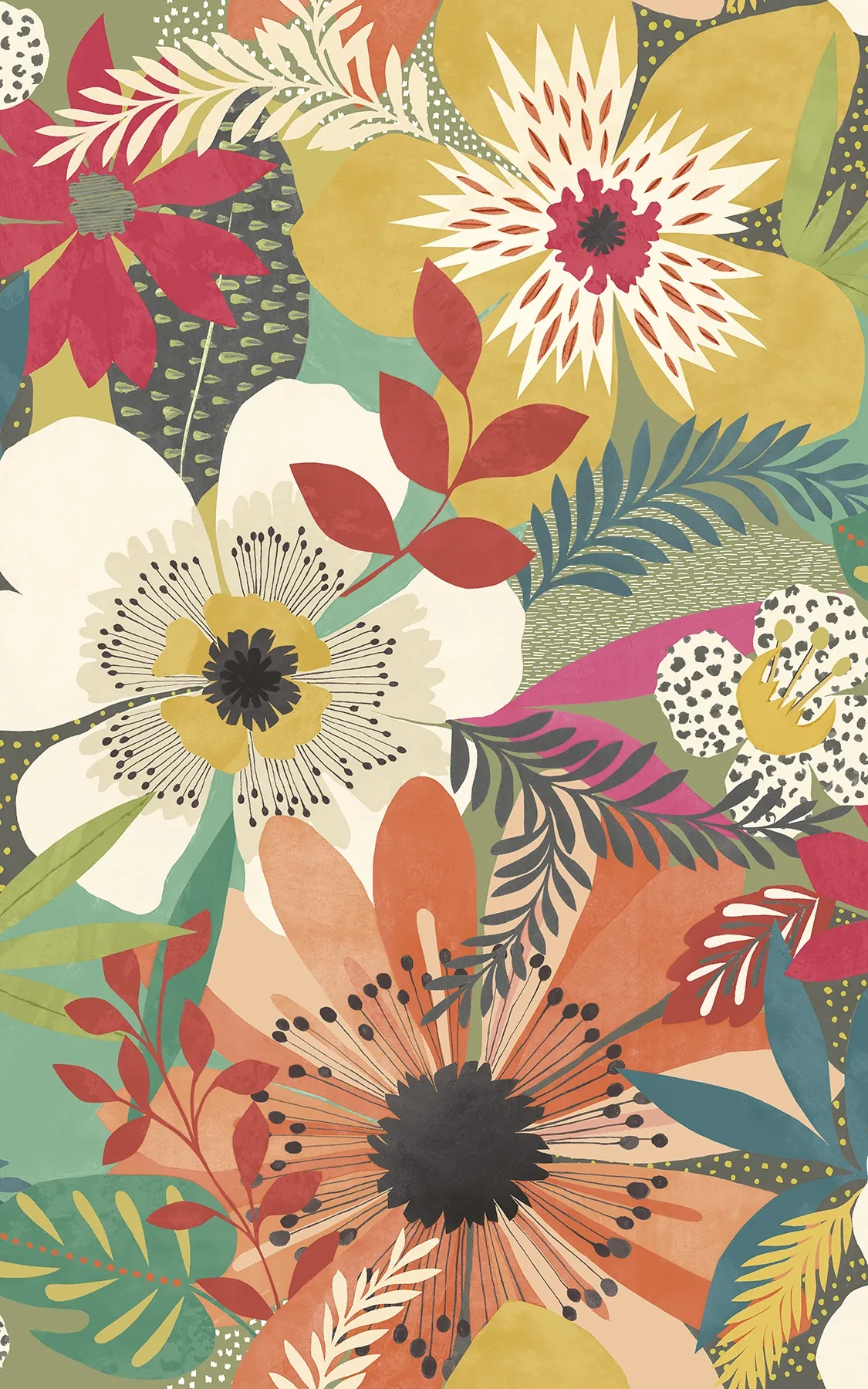 CEP50105W | Janis Olive Floral Riot Wallpaper