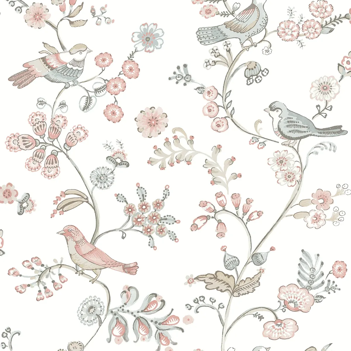 Brewster Home Fashions Jinjur Blush Bird Trail Wallpaper - SKU 3122-10805