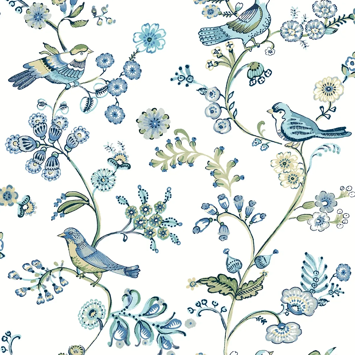 Brewster Home Fashions Jinjur Teal Bird Trail Wallpaper - SKU 3122-10802