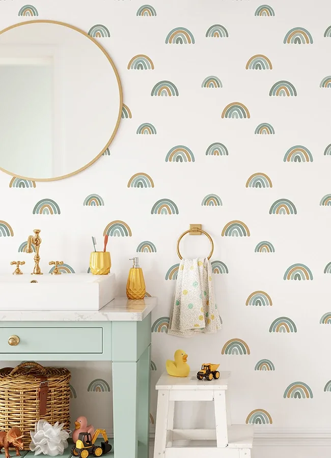 Brewster Home Fashions Joss Teal Rainbow Wallpaper | Wallpaper Twins Brewster Home Fashions Joss Teal Rainbow Wallpaper - SKU 4060-139254