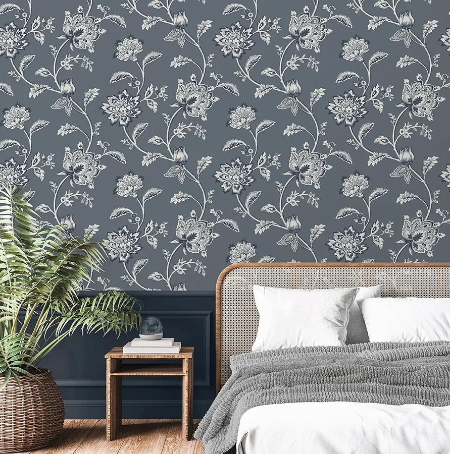 Brewster Home Fashions Juliette Blue Jacobean Wallpaper - SKU FD43453
