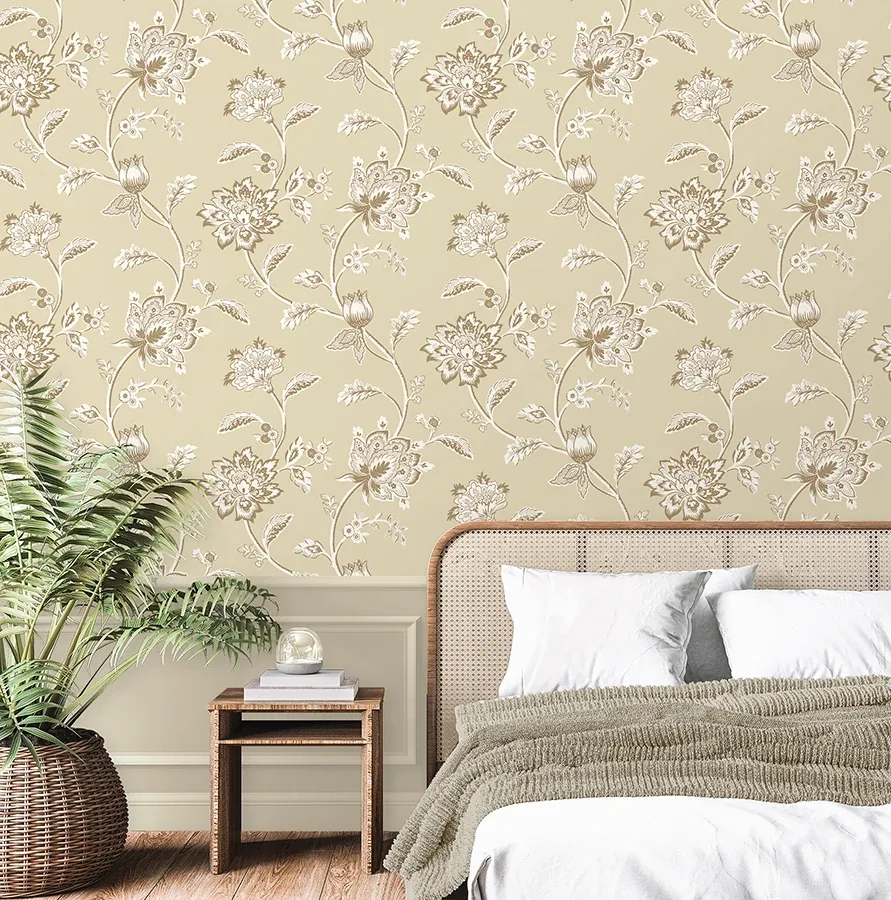 Brewster Home Fashions Juliette Light Yellow Jacobean Wallpaper - SKU FD43452