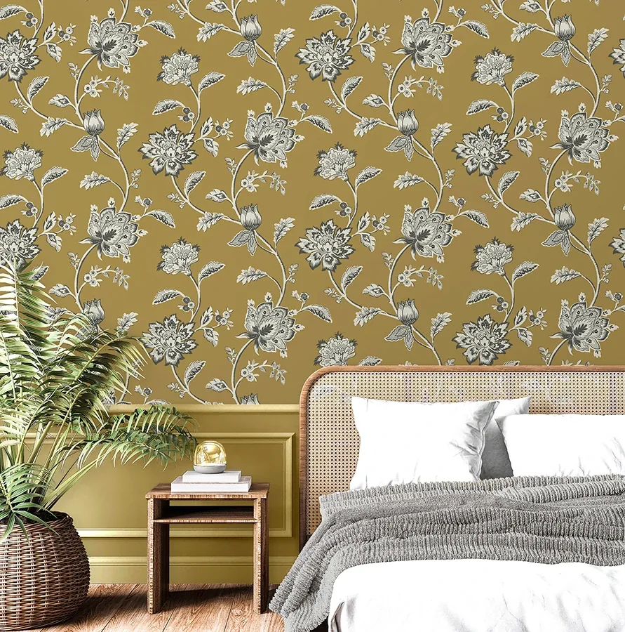 Brewster Home Fashions Juliette Mustard Jacobean Wallpaper - SKU FD43450