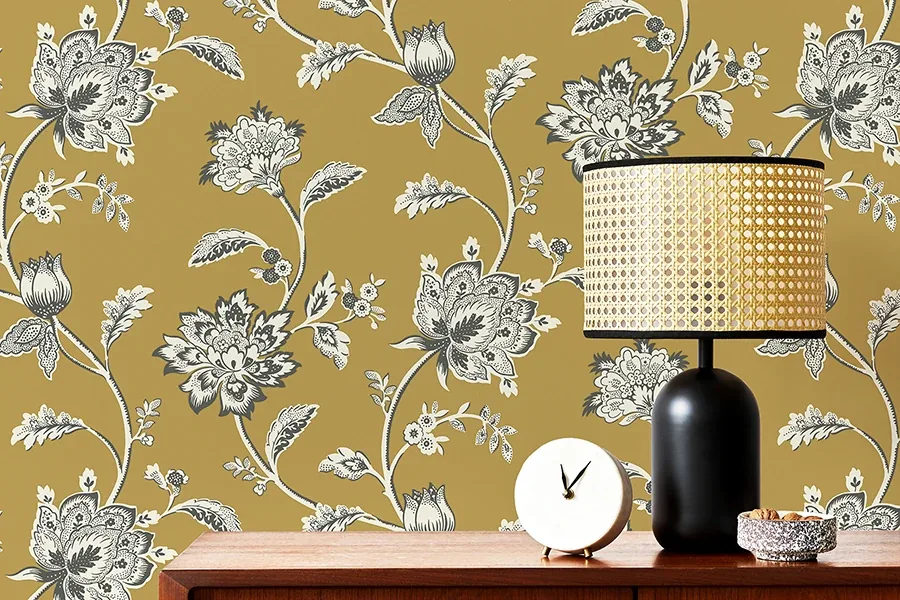 Brewster Home Fashions Juliette Mustard Jacobean Wallpaper | Wallpaper Twins Brewster Home Fashions Juliette Mustard Jacobean Wallpaper - SKU FD43450
