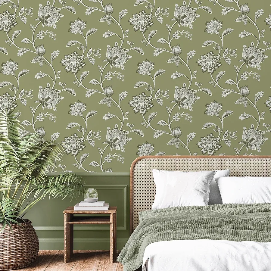 Brewster Home Fashions Juliette Sage Jacobean Wallpaper - SKU FD43454