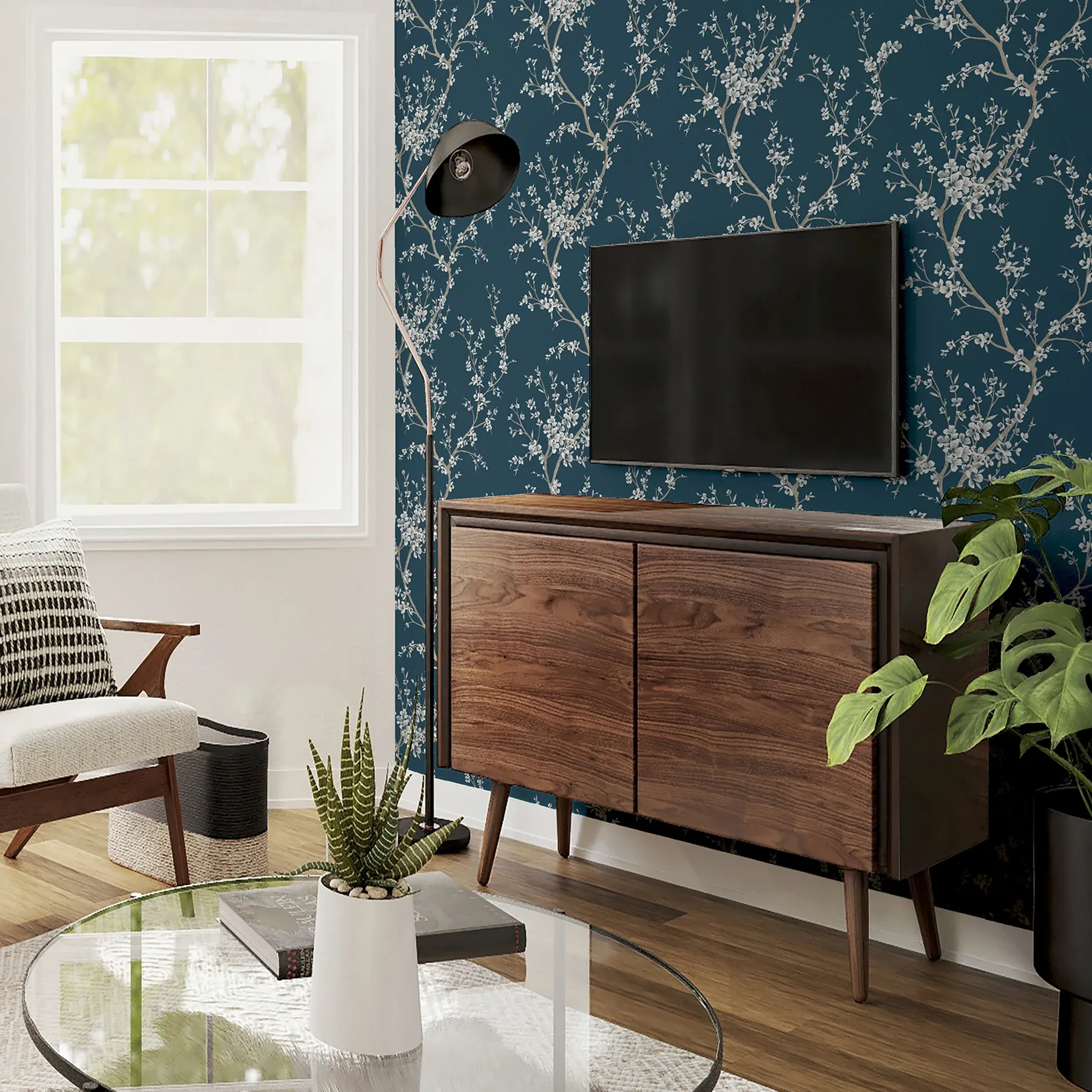 Brewster Home Fashions Kaia Blue Flowering Tree Wallpaper | Wallpaper Twins Brewster Home Fashions Kaia Blue Flowering Tree Wallpaper - SKU AH692805