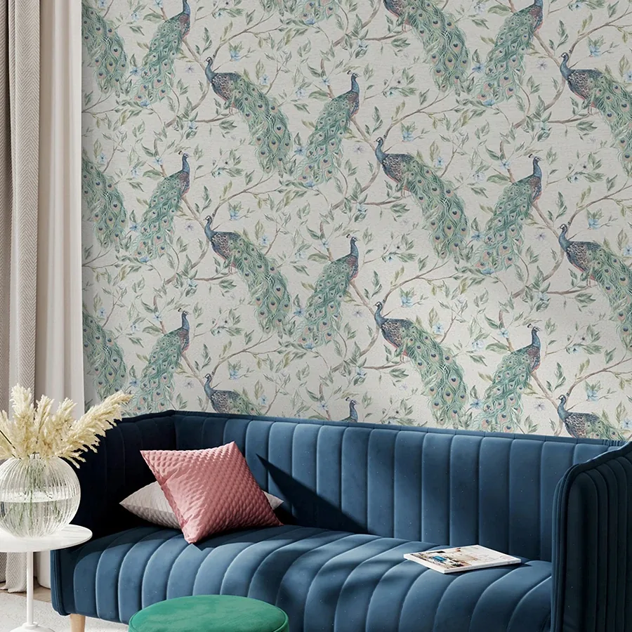 Brewster Home Fashions Keeka Blue Peacocks Wallpaper - SKU AH923708