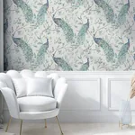 Brewster Home Fashions Keeka Blue Peacocks Wallpaper - SKU AH923708