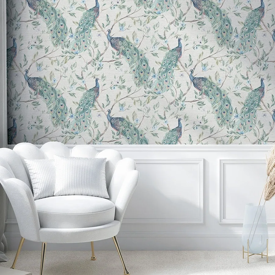 Brewster Home Fashions Keeka Blue Peacocks Wallpaper - SKU AH923708